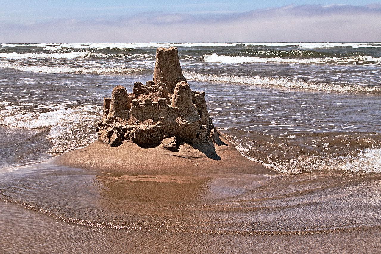 Sandcastle by the ocean